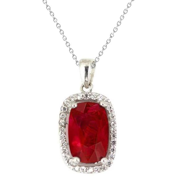 6,50 karaat rode robijn met diamanten dames ketting wit goud 14K - harrychadent.nl