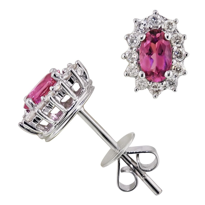 6,60 karaat roze ovale toermalijn & diamanten cluster Stud Halo oorbel - harrychadent.nl