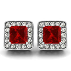 6,70 ct Robijn met diamanten Lady Studs oorbellen wit goud 14k