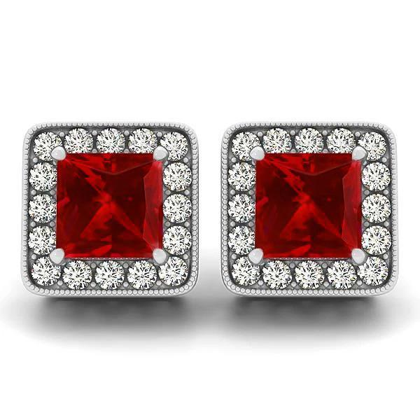 6,70 ct Robijn met diamanten Lady Studs oorbellen wit goud 14k - harrychadent.nl