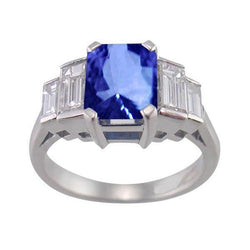 6.01 ct. Stralende Ceylon Sapphire Smaragd Diamanten Ring Wit Goud 14K
