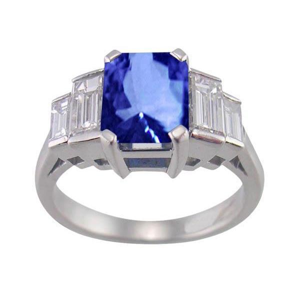 6.01 ct. Stralende Ceylon Sapphire Smaragd Diamanten Ring Wit Goud 14K - harrychadent.nl
