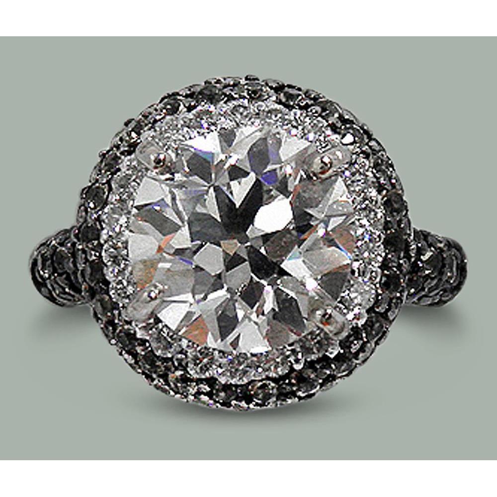6.24 Cts ronde witte zwarte diamanten Halo oude mijnwerker ring wit goud 14k - harrychadent.nl