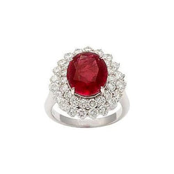 6.25 ct ovaal geslepen robijn met diamanten ring wit goud 14k