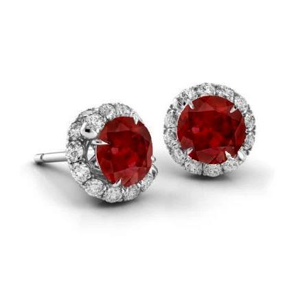 6.30 ct. Ruby And Diamonds Dames Oorknopjes Wit Goud - harrychadent.nl