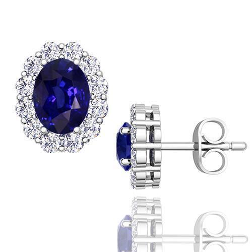 6.40 ct ovale saffier en diamanten dames oorknopjes wit - harrychadent.nl
