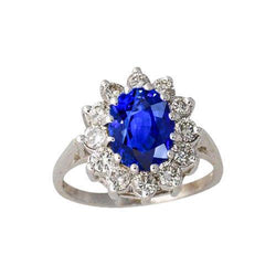 6.50 Karaat Bloem Sri Lankaanse Saffier Ring Diamant Wit Goud 14K