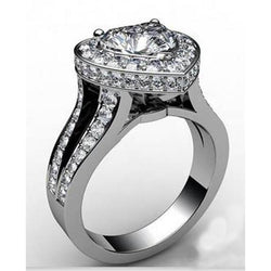 6.50 ct hart en ronde diamanten halo bruiloft gespleten schacht ring wit goud