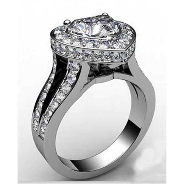 6.50 ct hart en ronde diamanten halo bruiloft gespleten schacht ring wit goud - harrychadent.nl