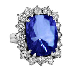 6.51 Ct Ring Sri Lanka Saffier Kussen En Ronde Diamanten