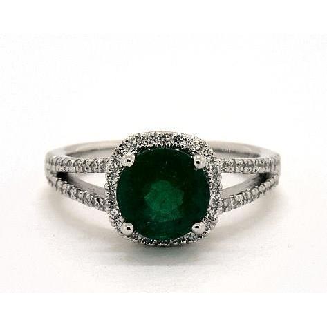 6.55 ct ronde geslepen groene smaragd diamanten ring wit goud 14k - harrychadent.nl
