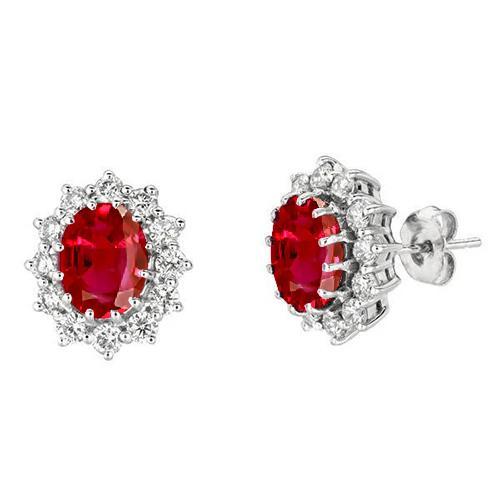 6.70 karaat diamanten en robijn oorbellen Halo oorbellen push backs WG 14K - harrychadent.nl