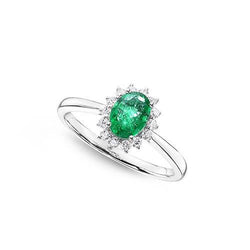 6.75 karaat groene smaragd en diamanten verlovingsring 14K witgoud