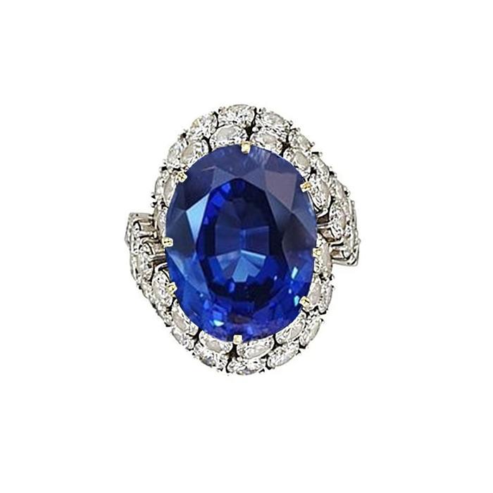 7 ct ovale Sri Lanka blauwe saffier en diamanten ring wit goud 14k - harrychadent.nl