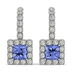 7 ct tanzaniet en diamanten dame bengelen oorbellen wit goud 14k