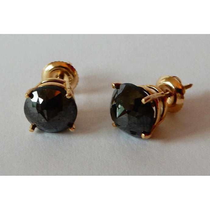 7 karaat oorknopjes Ronde zwarte diamanten geel gouden afwerking