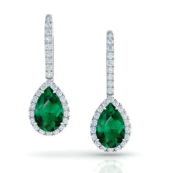 7 karaat peer groene smaragd diamanten Lady Dangle gouden oorbel