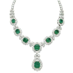 72 Ct Groene Smaragd GIA En Natuurlijke uit de aarde gewonnen Diamanten Ketting Witgoud 14K