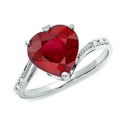 7,20 ct Hart geslepen rode robijn en ronde diamanten ring goud wit 14K