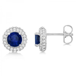 7,20 karaat blauwe saffier & diamanten oorknopjes wit goud 14k