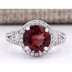 7,25 ct toermalijn en diamanten halo trouwring goud wit