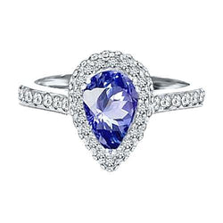 7.01 ct. Sri Lanka peer geslepen blauwe saffier diamanten witgouden 14K ring