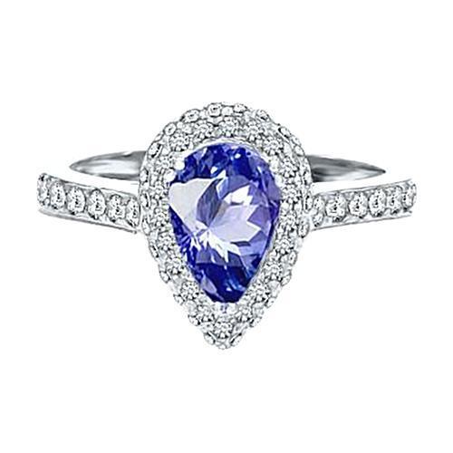 7.01 ct. Sri Lanka peer geslepen blauwe saffier diamanten witgouden 14K ring - harrychadent.nl