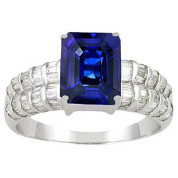 7.51 Ct Ceylon Sapphire Emerald En Baguette Diamanten Witgouden Ring