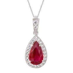 Hanger met 7.90 Karaat Peervormige Robijn en Ronde Natuurlijke uit de aarde gewonnen Diamanten 14K Goud