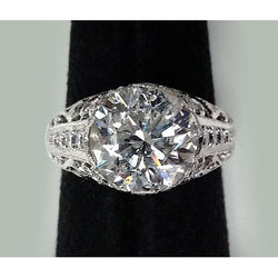Witgoud 7 Karaat Rond Natuurlijk Echte Diamant (Niet Labgekweekt) Ring