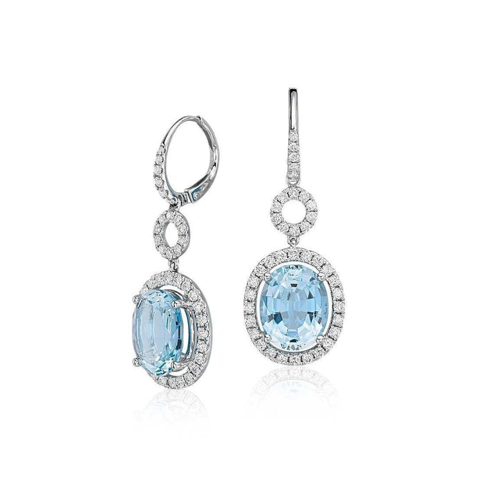8 Ct Lady Dangle Oorbellen Blauw Aquamarijn Met Diamanten Goud 14K - harrychadent.nl