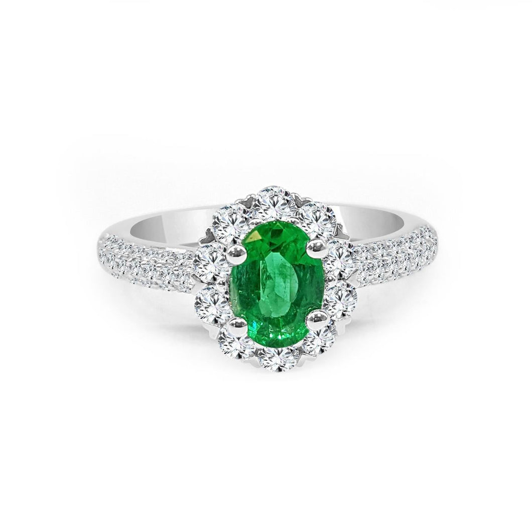 8 karaat groene smaragd en diamanten verlovingsring wit goud 14K - harrychadent.nl