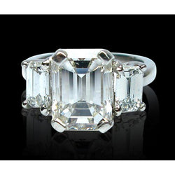 8 karaat smaragd diamanten drie stenen ring wit goud 14K nieuw