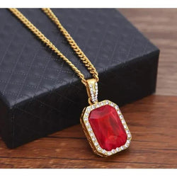 8,40 Karaat Radiant Robijn IGI GECERTIFICEERD Met Ronde Diamanten Hanger Ketting 14K