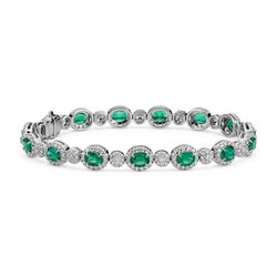 8,50 ct groene smaragd en Diamanten tennisArmband 14k witgoud