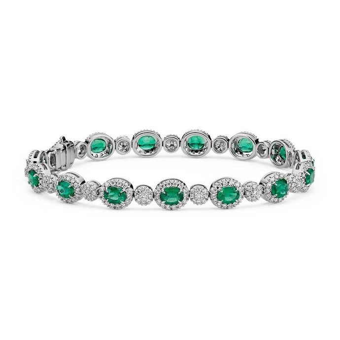 8,50 ct groene smaragd en Diamanten tennisArmband 14k witgoud - harrychadent.nl