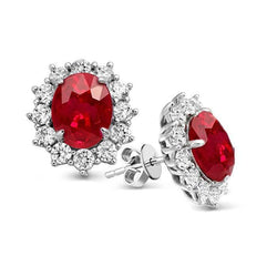 8,50 ct rond geslepen robijn met diamanten studs oorbel wit goud 14k