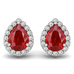 8,60 ct Robijn en diamanten oorknopjes Halo oorbellen wit goud 14k