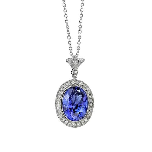 8.06 karaat tanzaniet hanger met witte diamanten 14K witgoud - harrychadent.nl