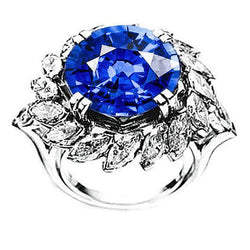 8.25 ct. Grote Sri Lanka Sapphire En Marquise Diamanten Ring