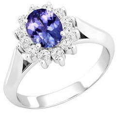 8.25 karaat tanzaniet met diamanten trouwring wit goud 14k