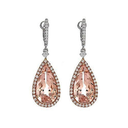 8.86 karaats bengelende oorbel met Morganite steen Tweekleurig goud 14K