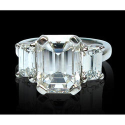 8 Karaat Smaragd Natuurlijke Echte Diamanten (Niet labgekweekt) Drie Stenen Ring Witgoud 14K Nieuw