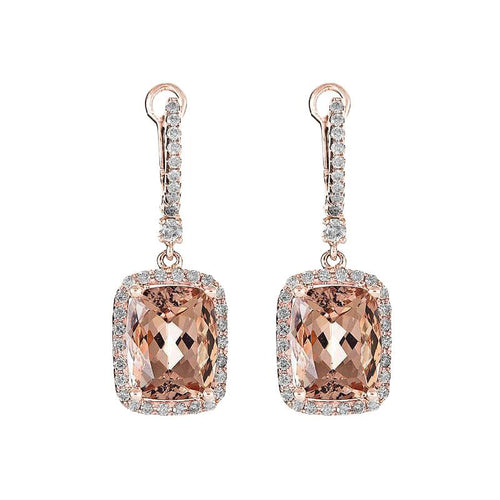9 karaat Morganite bungel oorbellen met kleine diamanten rosé goud 18k - harrychadent.nl