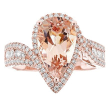 Afbeelding in Gallery-weergave laden, 9 karaat peer Morganite met ronde diamanten ring 14K Rose Gold - harrychadent.nl
