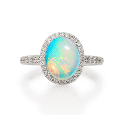 9,40 ct grote opaal en diamanten jubileumring wit goud 14k