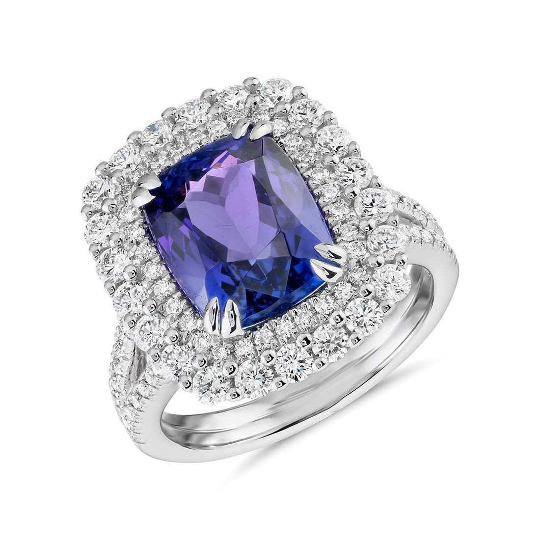 9,50 ct kussen tanzaniet en diamanten ring wit goud 14k - harrychadent.nl