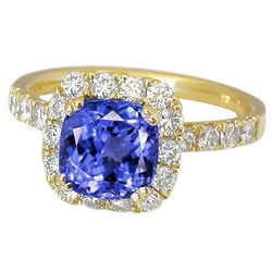 9.00 Ct Tanzaniet en Natuurlijke uit de aarde gewonnen Diamanten Ring Geelgoud 14K