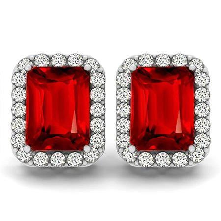9.50 karaat Emerald Ruby & Diamond Halo Stud Oorbellen 14K goud - harrychadent.nl