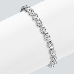 9 Karaat Wit Rond Natuurlijk Diamanten Schakel Tennisarmband Massief Witgoud